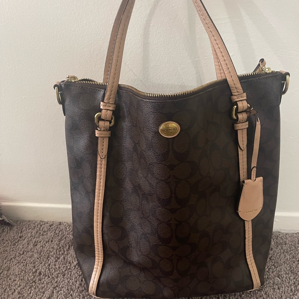 Coach Brown and Tan Shoulder Bag